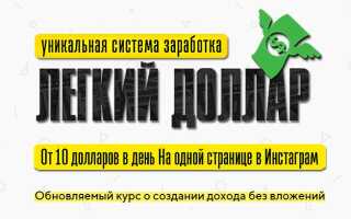 Обзор курса Легкий Доллар от 10 долларов в день на странице Инстаграм + ПРОМО-код